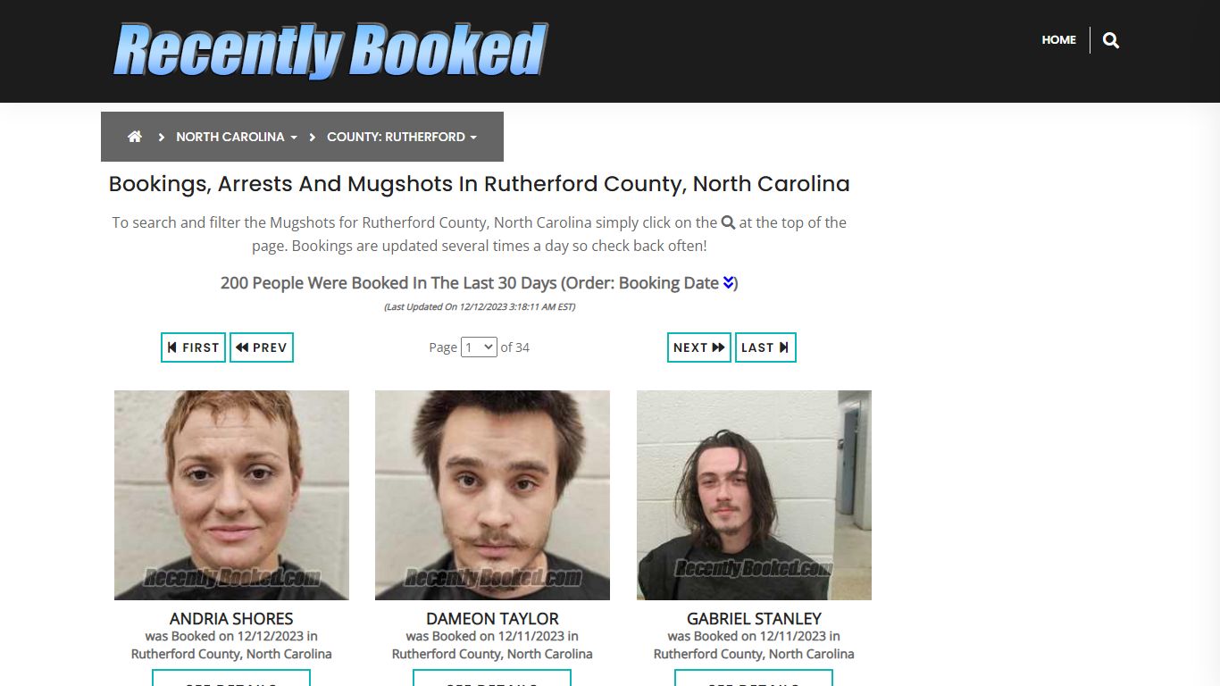 Bookings, Arrests and Mugshots in Rutherford County, North Carolina